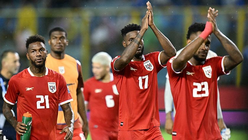 Panama&#039;s midfielder #21 Omar Browne, forward #17 Jose Fajardo and defender #23 Michael Murillo celebrate after winning the 2026 FIFA World Cup Concacaf qualifier football match between El Salvador and Panama at the Cuscatlan Stadium in San Salvador on October 10, 2025. 