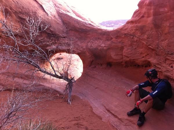 Hiding from the wind in Pothole Arch