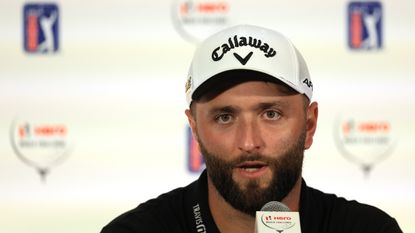 Jon Rahm talks to the media before the 2022 Hero World Challenge