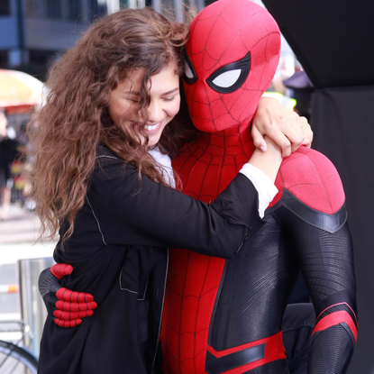 Tom Holland and Zendaya are seen on October 12, 2018 in New York City.