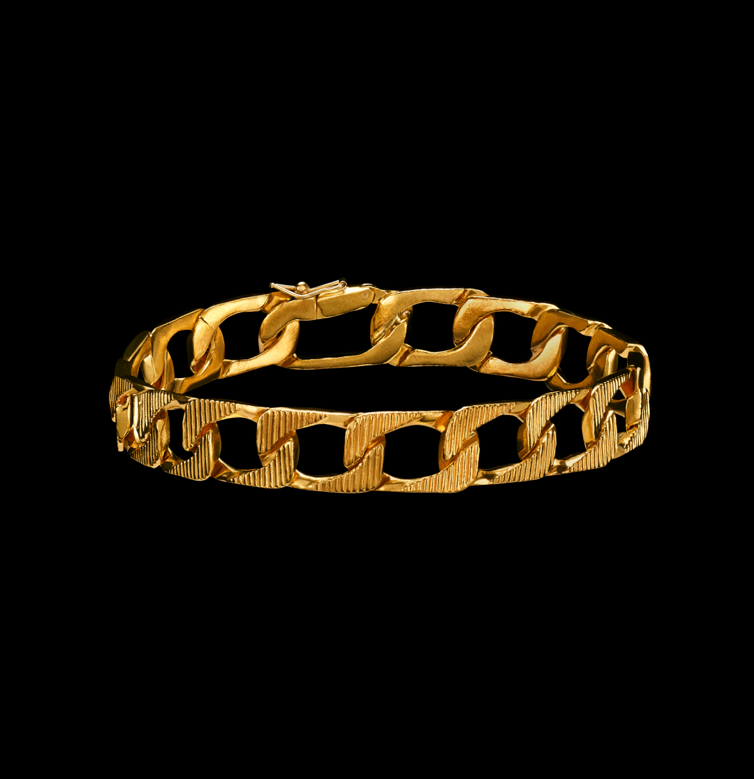 Nick Foulkes Striped Flat Chain Bracelet 7.25" / 24k Gold