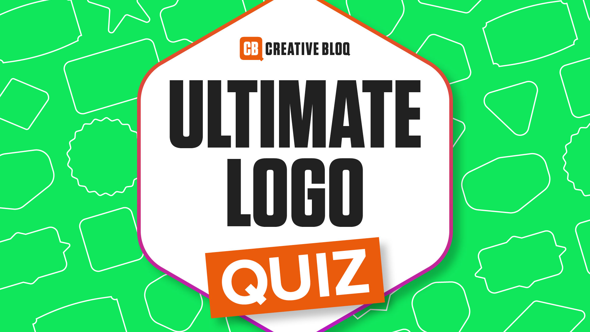 ultimate logo quiz on a green background with shapes on it