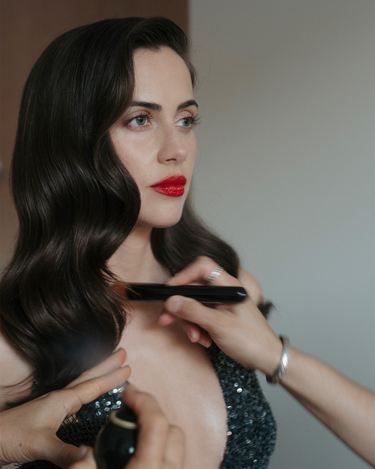Lydia Beckham gets final glam touch-ups.