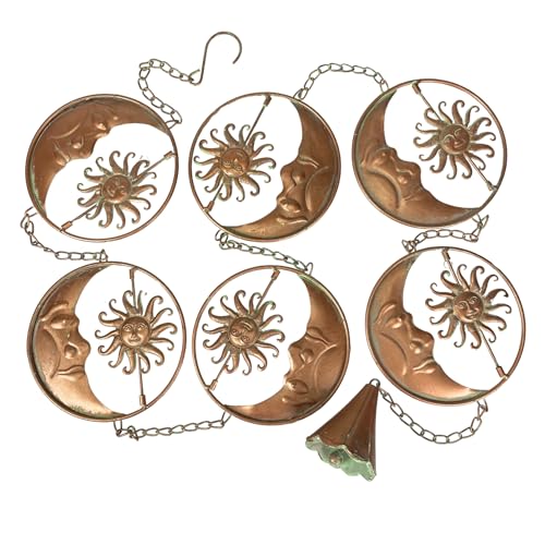 Rain Chain With Crescent Moon and Sun Discs, 80 Inch Bronze Finish