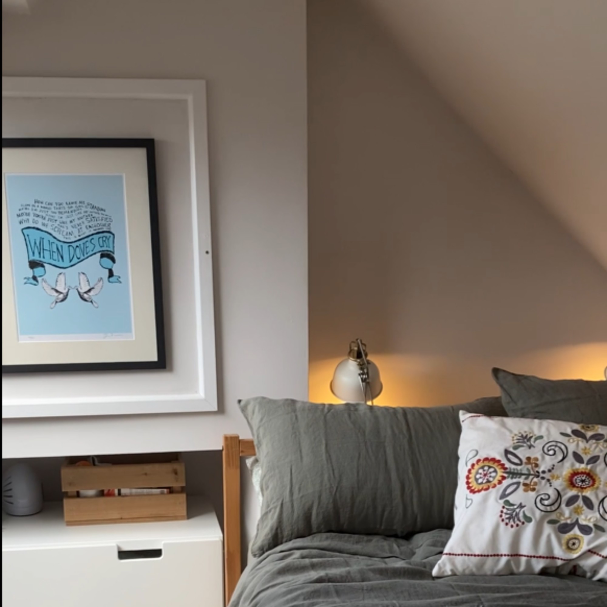 Lindsey Davis' bedroom in her Victorian cottage painted in Earthborn's Wood Smoke