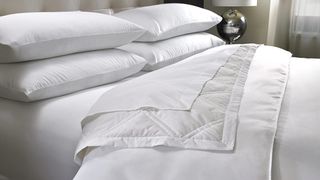 The Sheraton hotel mattress with Sheraton bedding including sheets, pillows, and a duvet on top