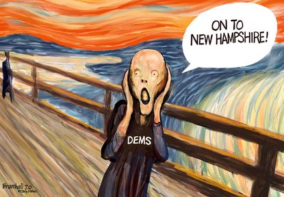 Political Cartoon U.S. Democrats Primary New Hampshire The Scream voting 2020 election race