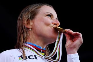 Annemiek Van Vleuten of Netherlands after winning the Women Elite road race at the 2022 UCI Road World Championships