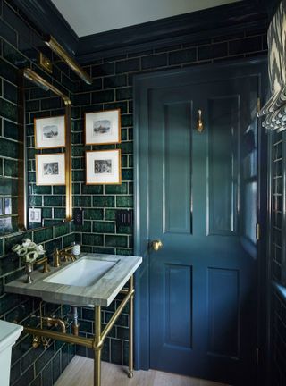 cloakroom with blue door in gloss paint