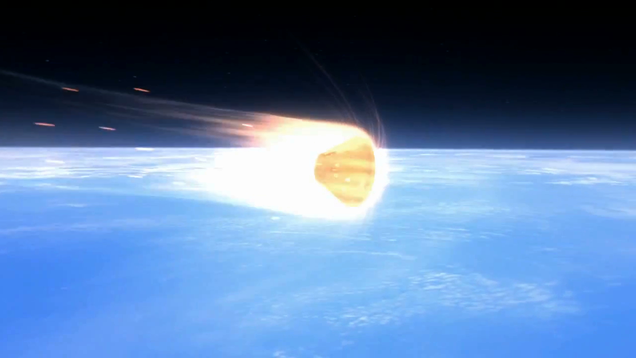 Artist's impression of Orion re-entering Earth's atmosphere.
