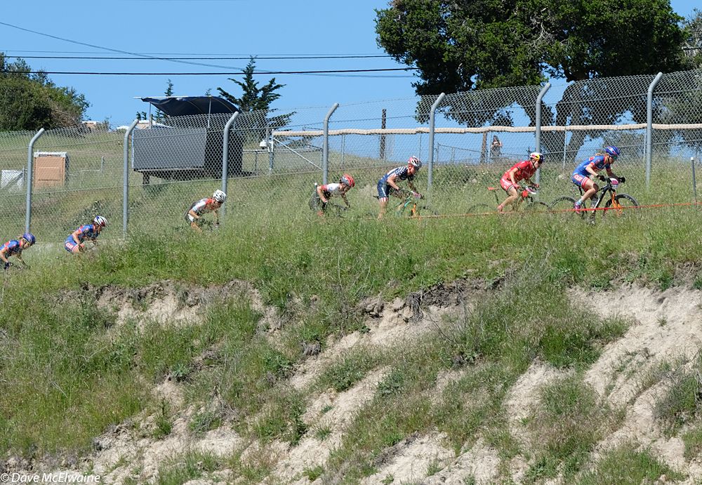 Catharine Pendrel (Clif Pro Team) leading at the top of the only climb