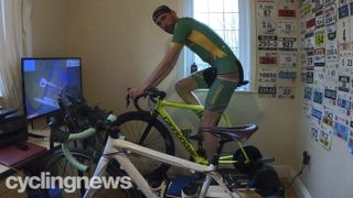Aaron Borrill riding on Zwift in his pain cave