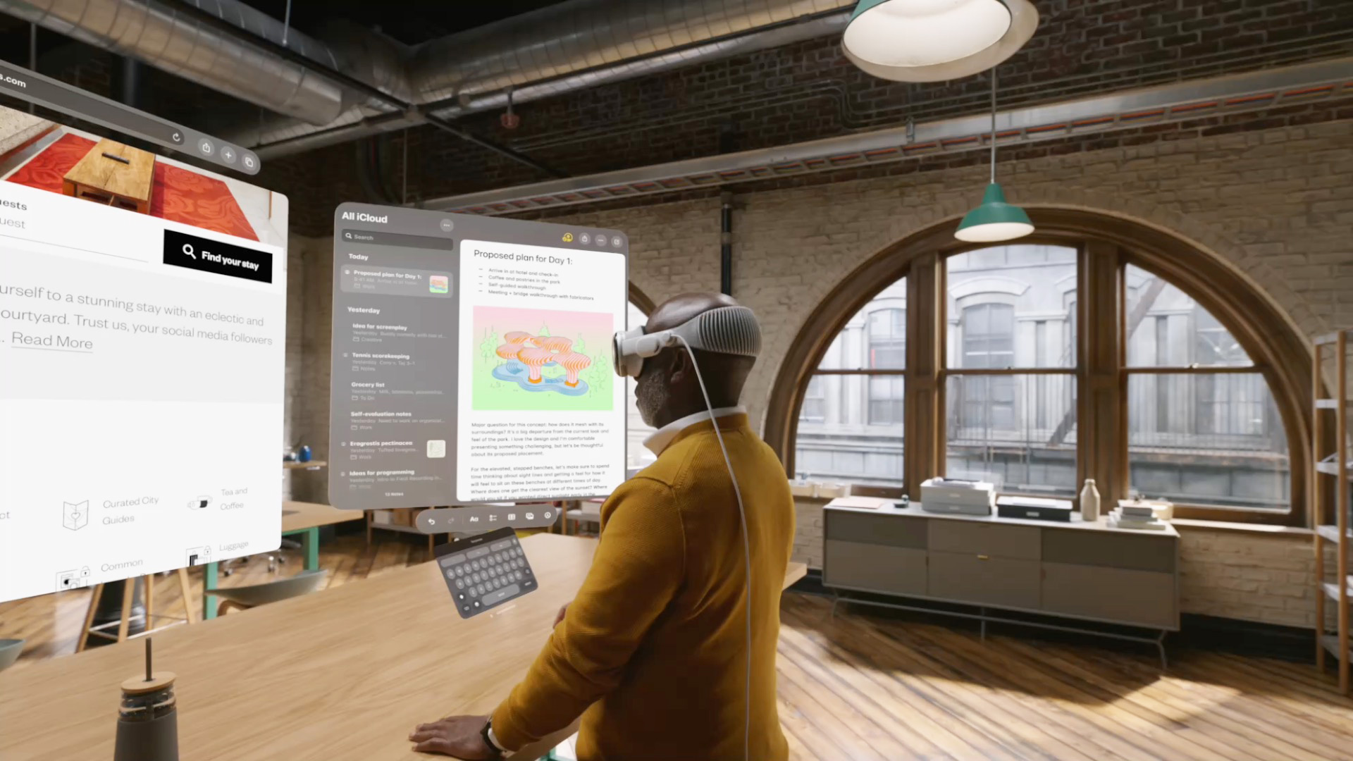 3D rendering of a man working with Apple Vision Pro
