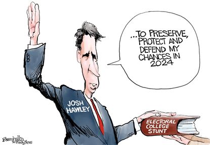 Political Cartoon U.S. Josh Hawley election stunt