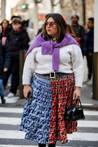 Woman wearing a Chopova Lowena skirt.