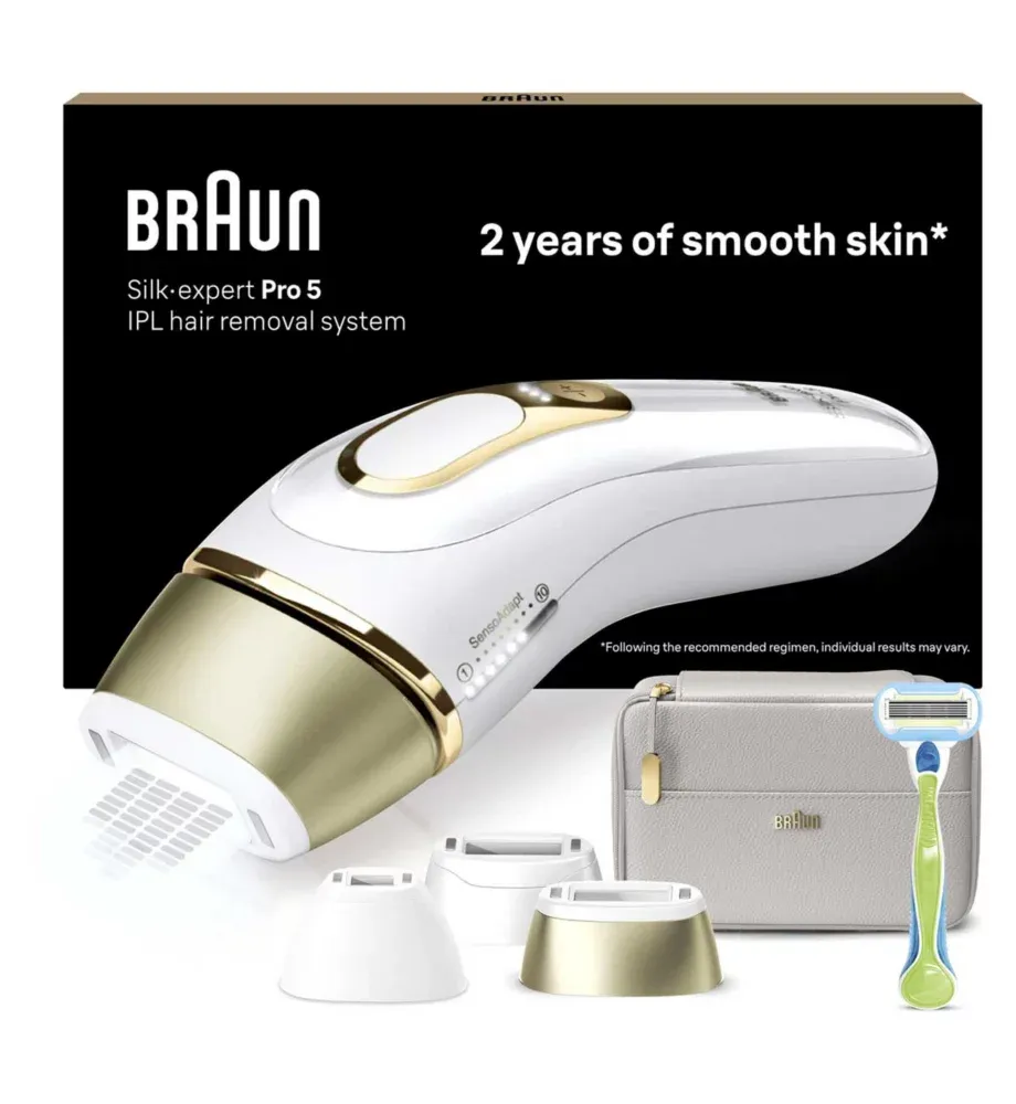 Braun Ipl Silk-Expert Pro 5, at Home Hair Removal Device With Pouch, White/gold, Pl5257