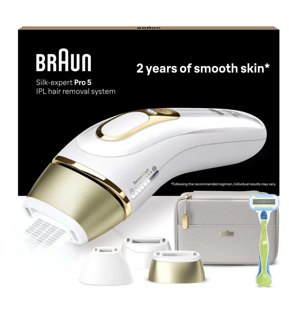 Braun Ipl Silk-Expert Pro 5, at Home Hair Removal Device With Pouch, White/gold, Pl5257