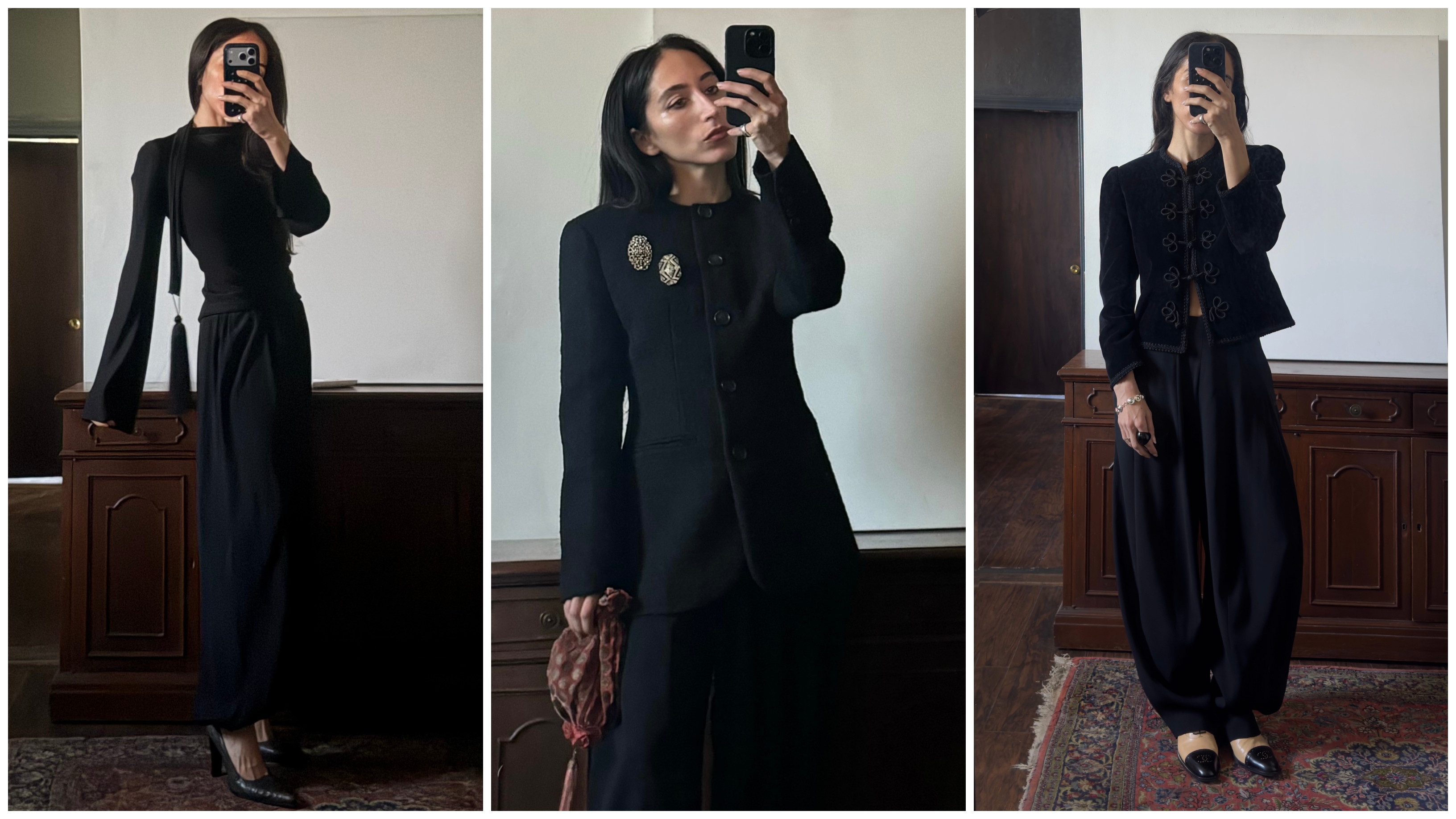 collage of Alexis Badiyi wearing black outfits 