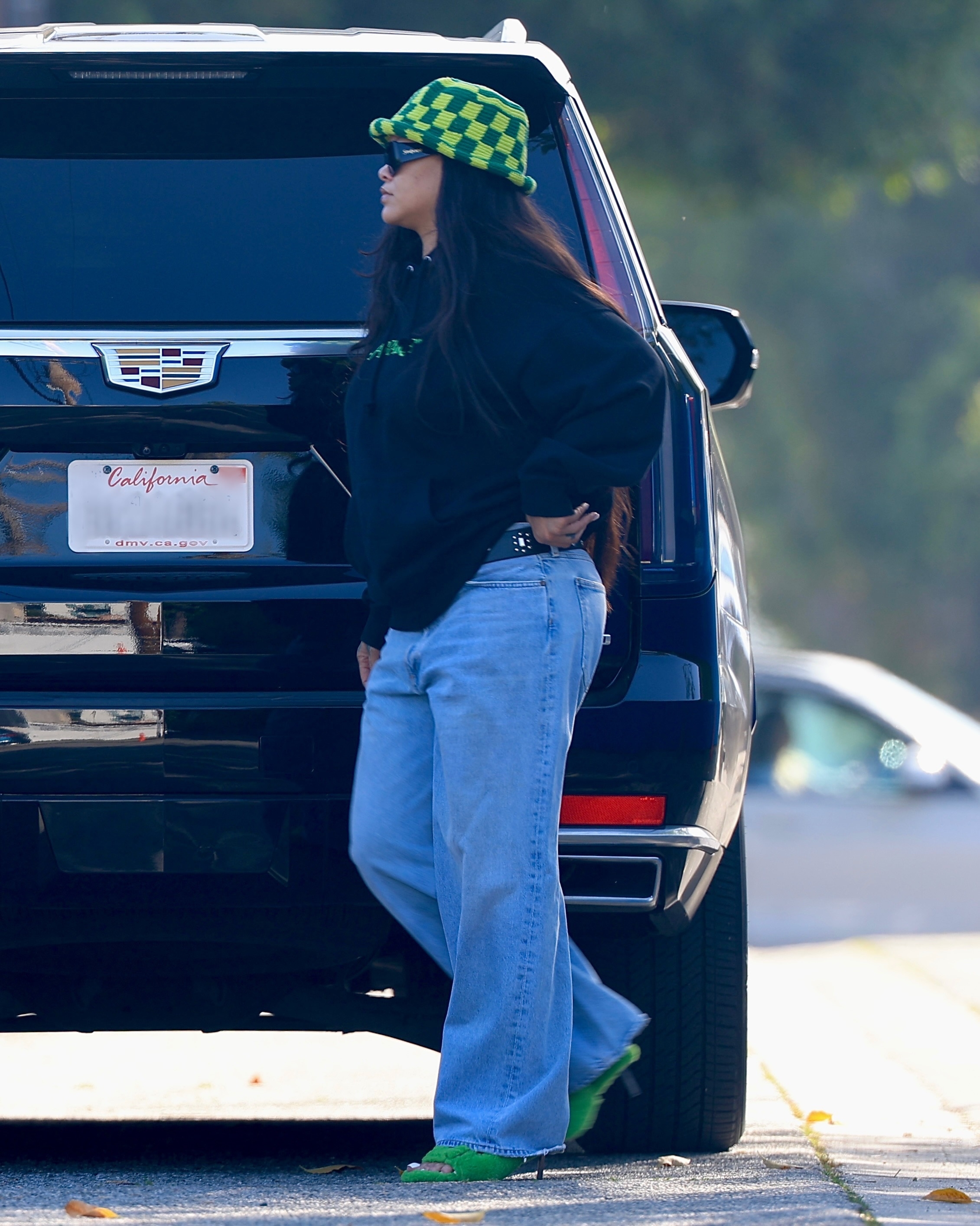 Rihanna traded her ultra-baggy jeans for a slightly slimmer straight-leg pair in L.A.