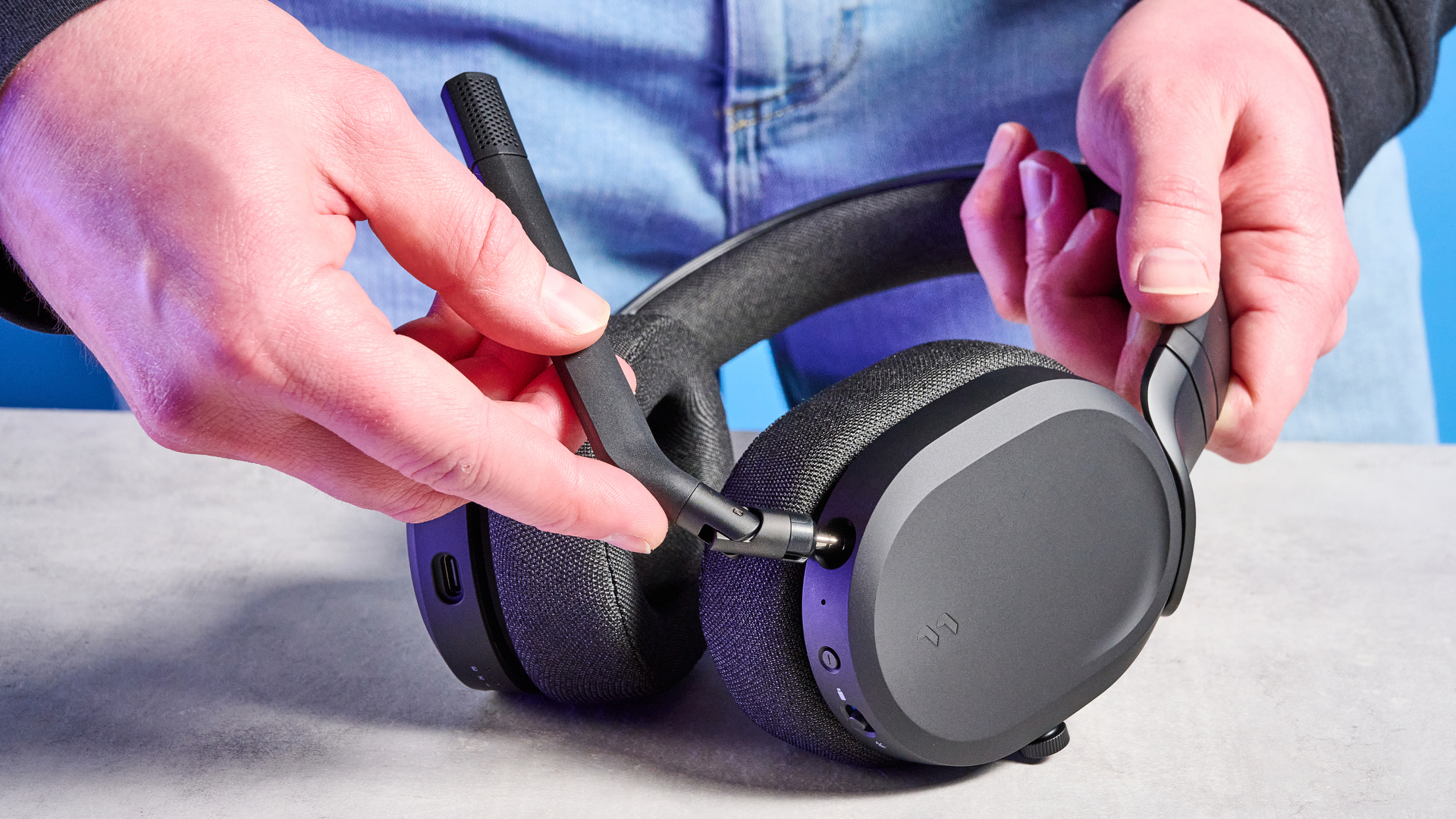 The Fractal Design Scape on a stone surface with a blue background