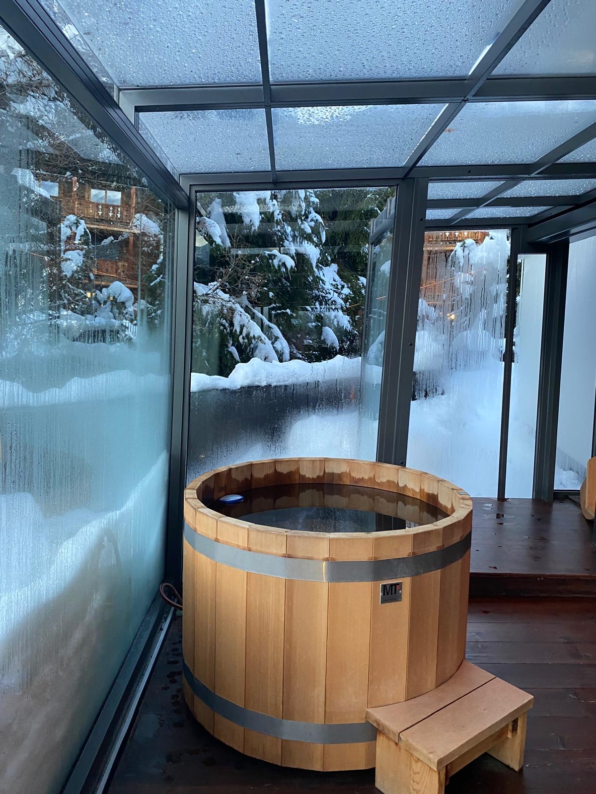 A jacuzzi at the Experimental Chalet Verbier in the Swiss Alps.
