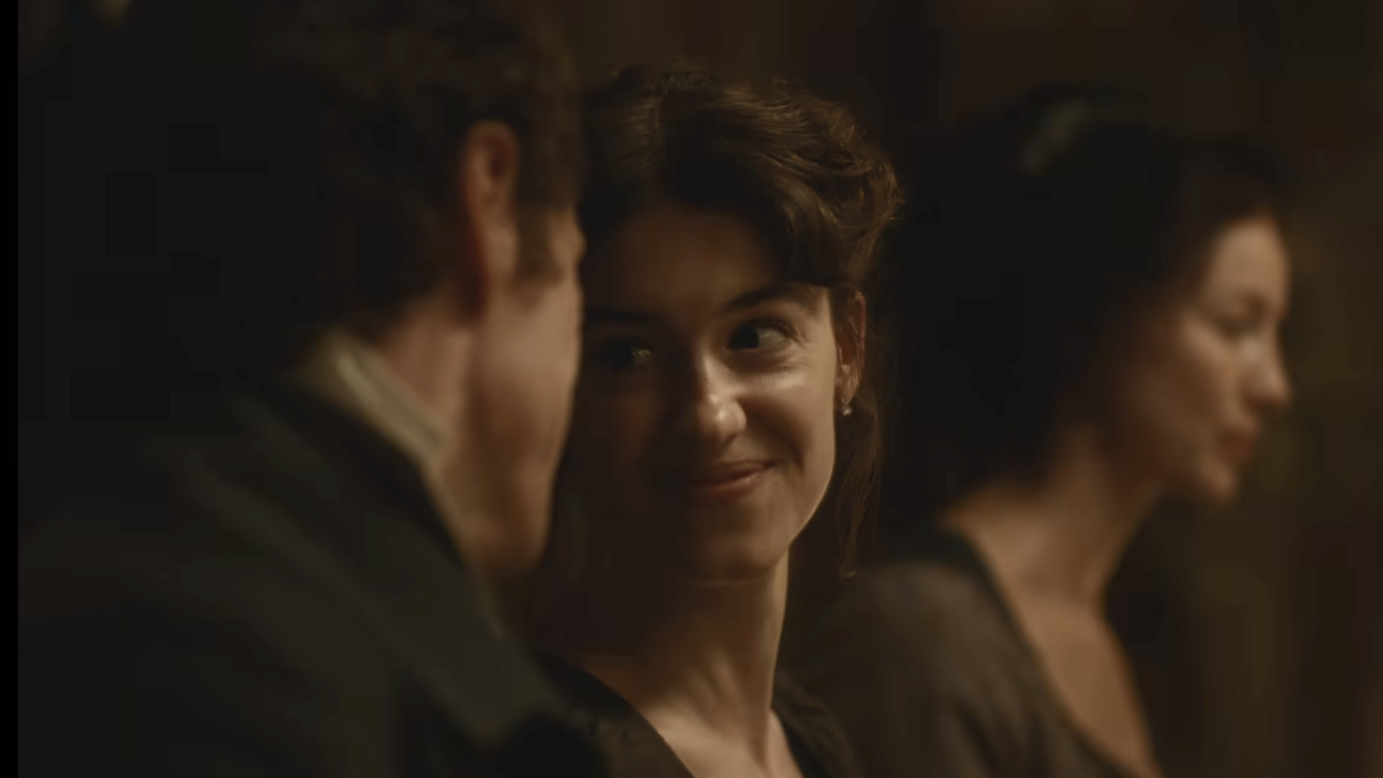 Daisy Edgar-Jones as Elena smiling at Edward in Sense &amp;amp; Sensibility