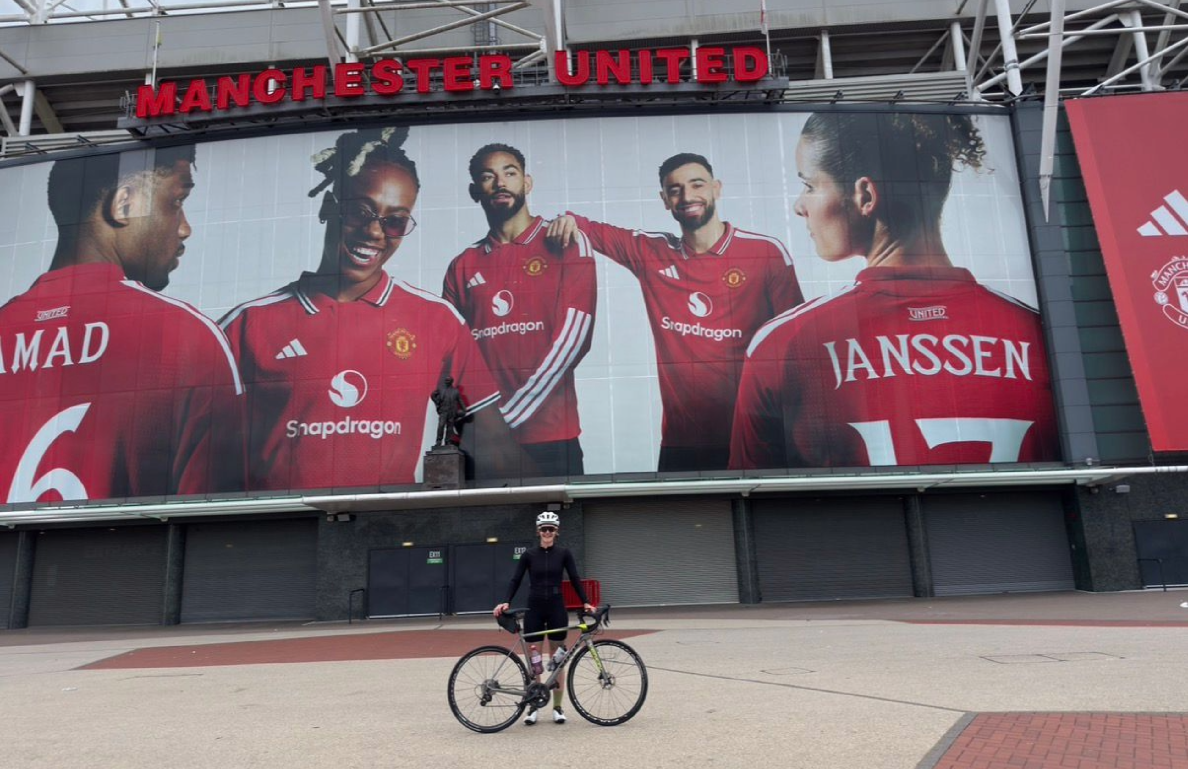 Rachel stands in front of Old Trafford