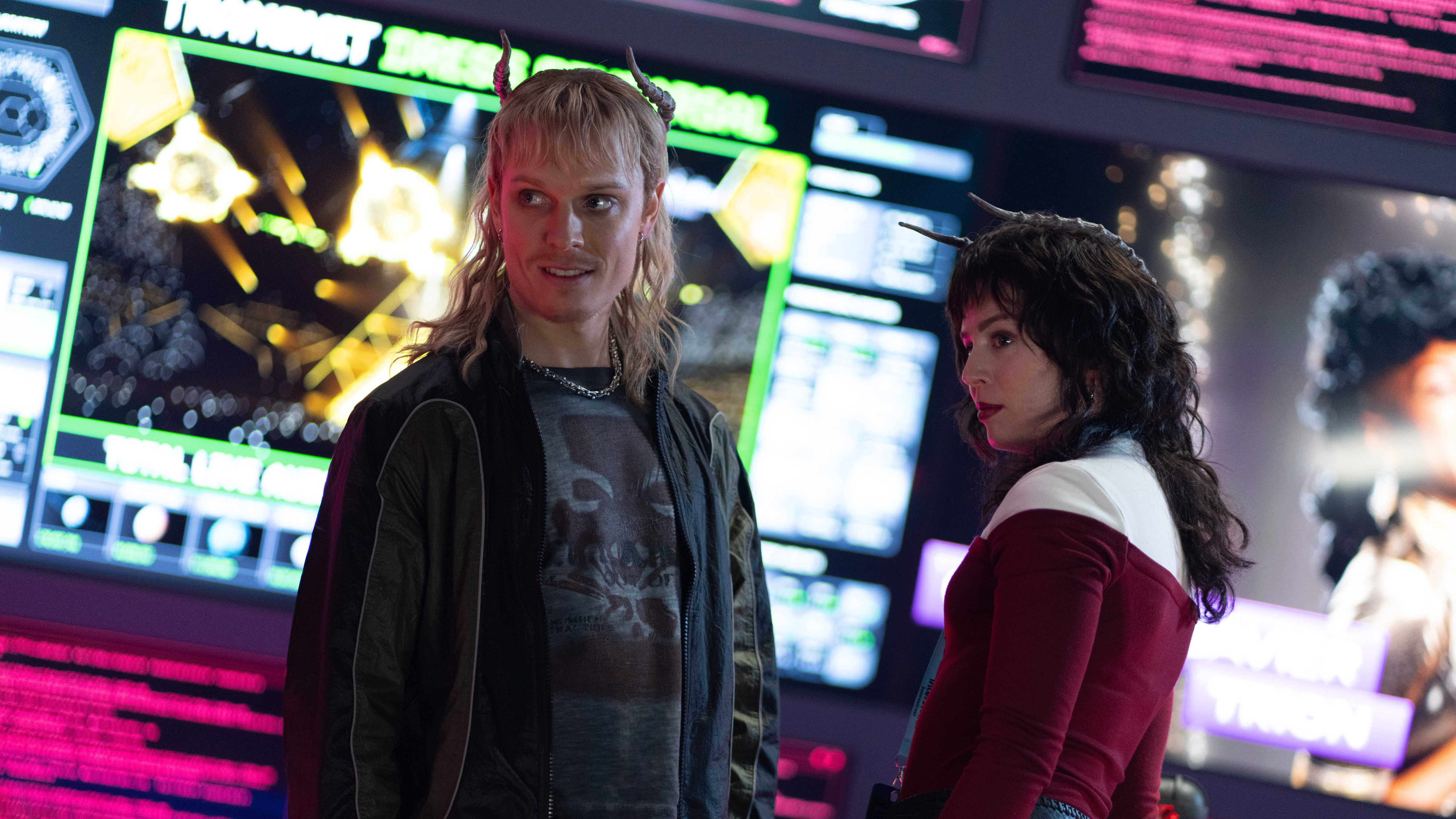 Freddie Fox as Kid and Iona Anderson as Wynn in Doctor Who.