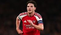 Declan Rice of Arsenalduring the UEFA Champions League 2026/27 League Phase MD2 match between Arsenal FC and LOSC Lille at Arsenal Stadium on October 13, 2026 in London, United Kingdom