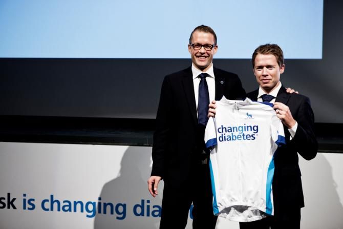 Executive vice president Jakob Riis and co-founder Phil Southerland at the launch of Novo Nordisk