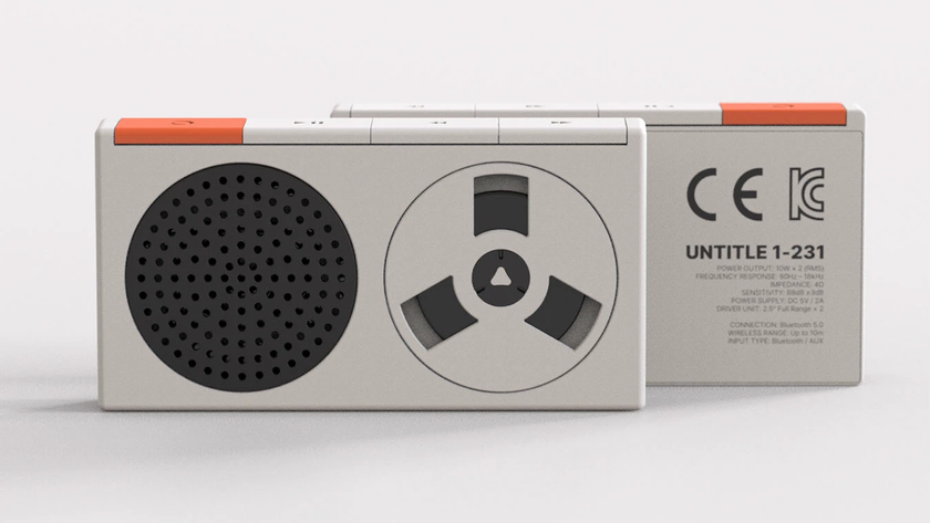 Jinkyo Han retro bluetooth speaker concept design on a white surface and background
