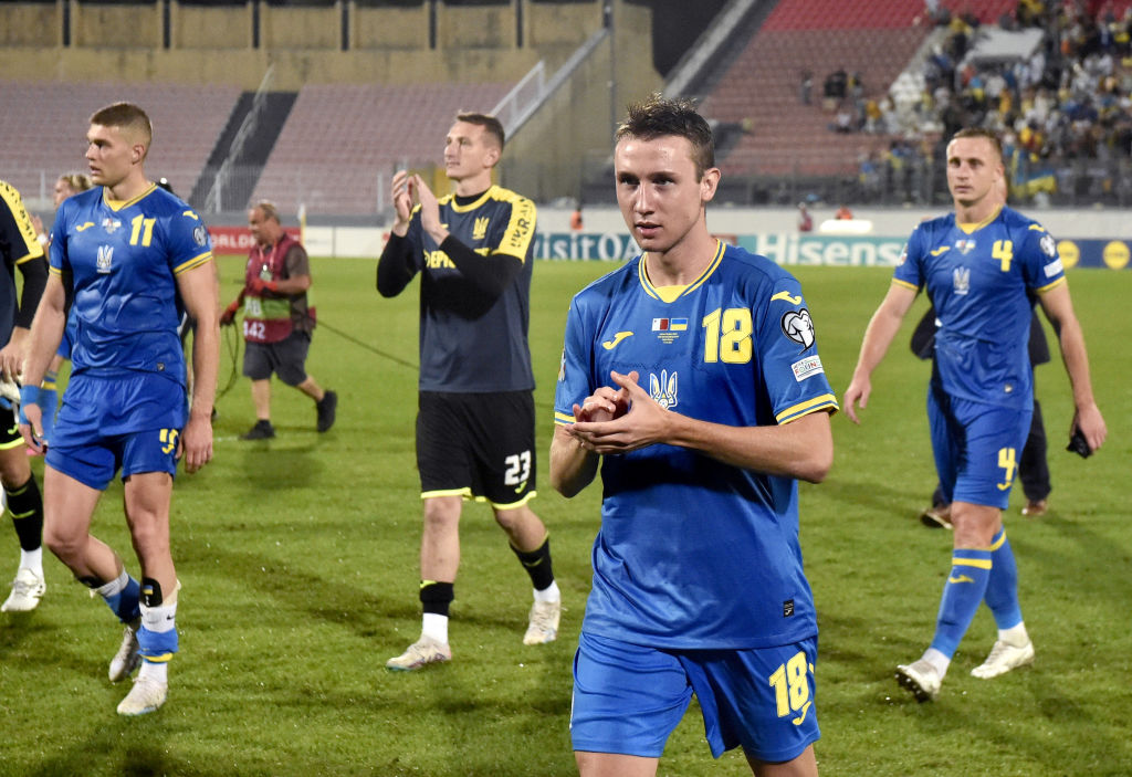 Forward Vladyslav Vanat (R) of Ukraine is seen after the UEFA EURO 2024 European Qualifiers Matchday 8 Group C game against Malta at the National Stadium, Ta' Qali, Malta. (Photo credit should read KubanovPavlo / Ukrinform/Future Publishing via Getty Images)