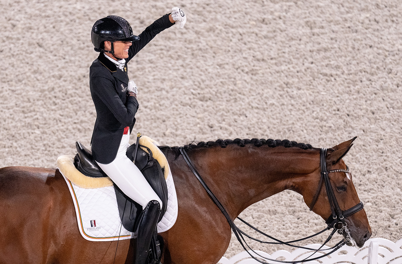Belgium&amp;rsquo;s Michele George celebrates her super score in the individual grade V competition at the Tokyo Paralympics