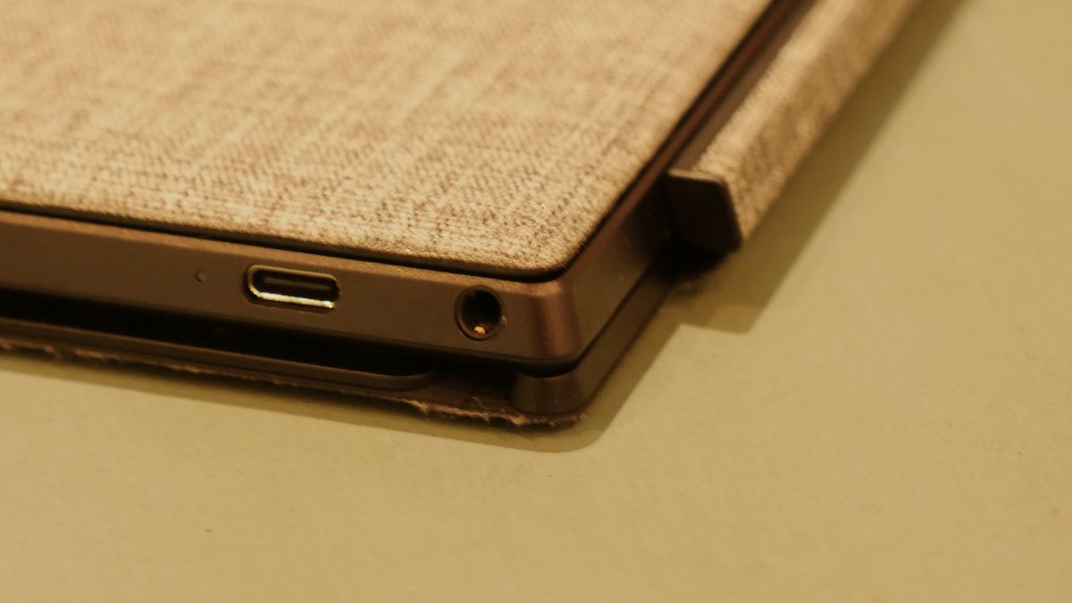 A close-up of the right-side ports on the Asus Chromebook Detachable CM3 laptop.