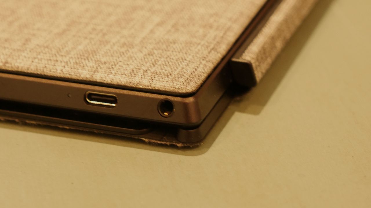 A close-up of the right-side ports on the Asus Chromebook Detachable CM3 laptop.