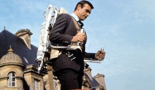 Thunderball Sean Connery stands wearing his jetpack