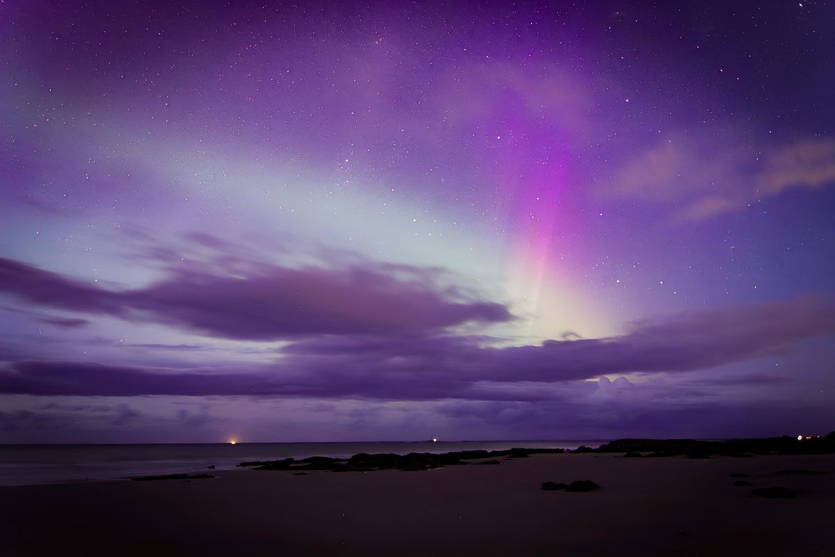 Northern lights above Lossiemouth West Beach, Moray, Scotland, photographed by Stephen Howells