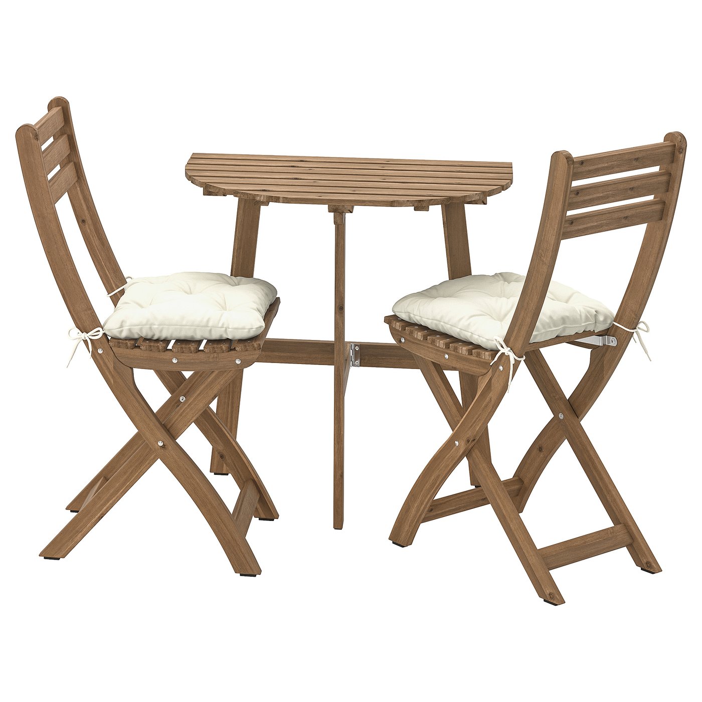 Askholmen Wall Table+2 Folding Chairs,outdoor - Dark Brown/kuddarna Light Grey-Beige 27 1/2x17 3/8 "