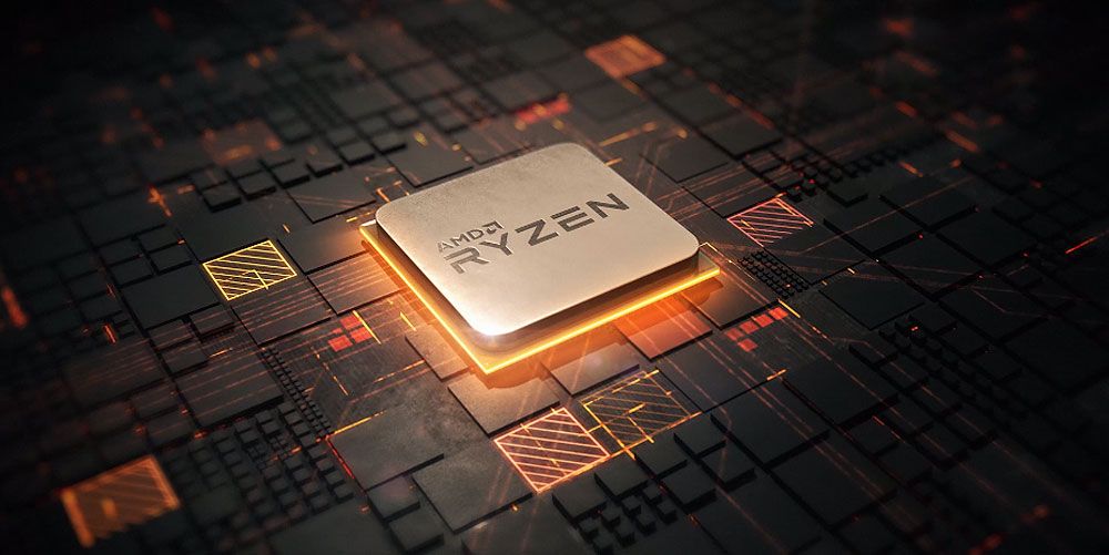 AMD Ryzen CPU render with orange glow