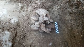 This photo shows the skull of a child buried with a block in their mouth. People had a fear of &quot;revenants,&quot; or people rising from the dead. 