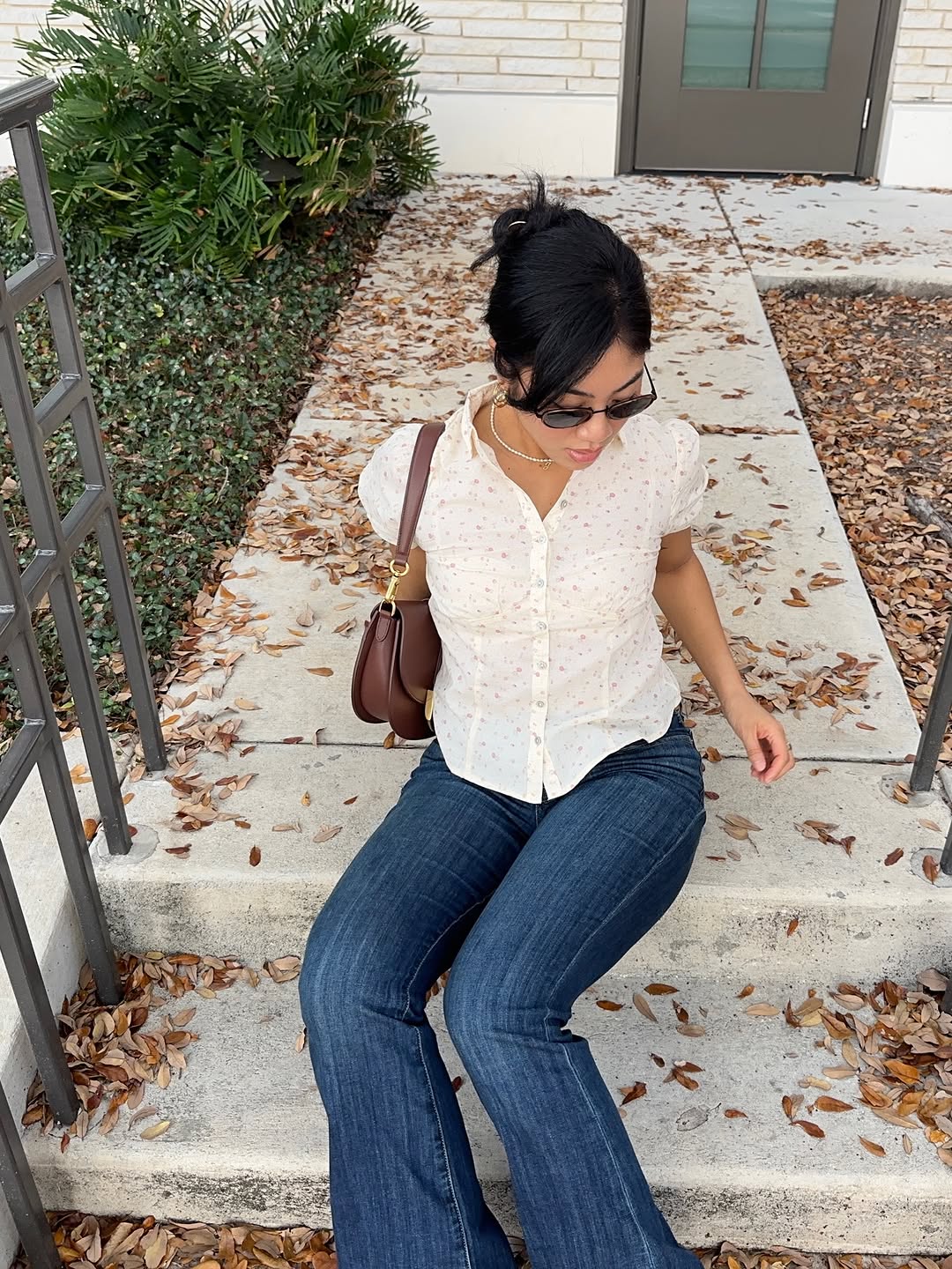 woman wearing best fitted button down shirt