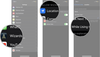 Launch the Settings app, tap Wizards Unite, tap Location, and then tap While Using the App.