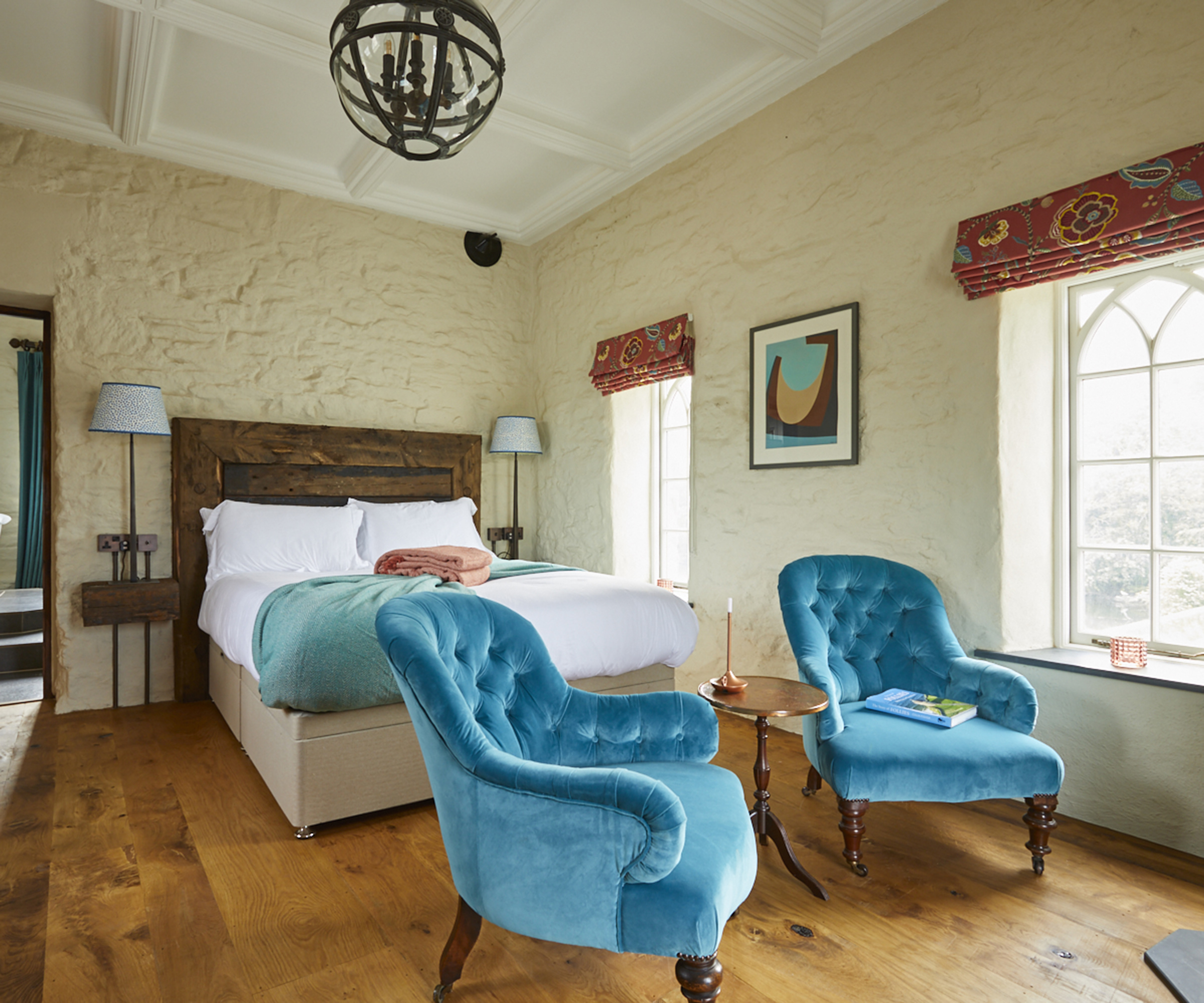 A bedroom in a restored castle