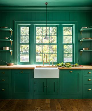 heritage and contemporary style kitchen colorful cabinetry