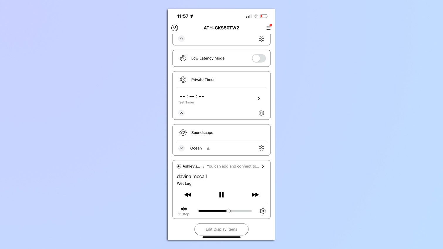 Screenshots from the Audio-Technica app of EQ settings