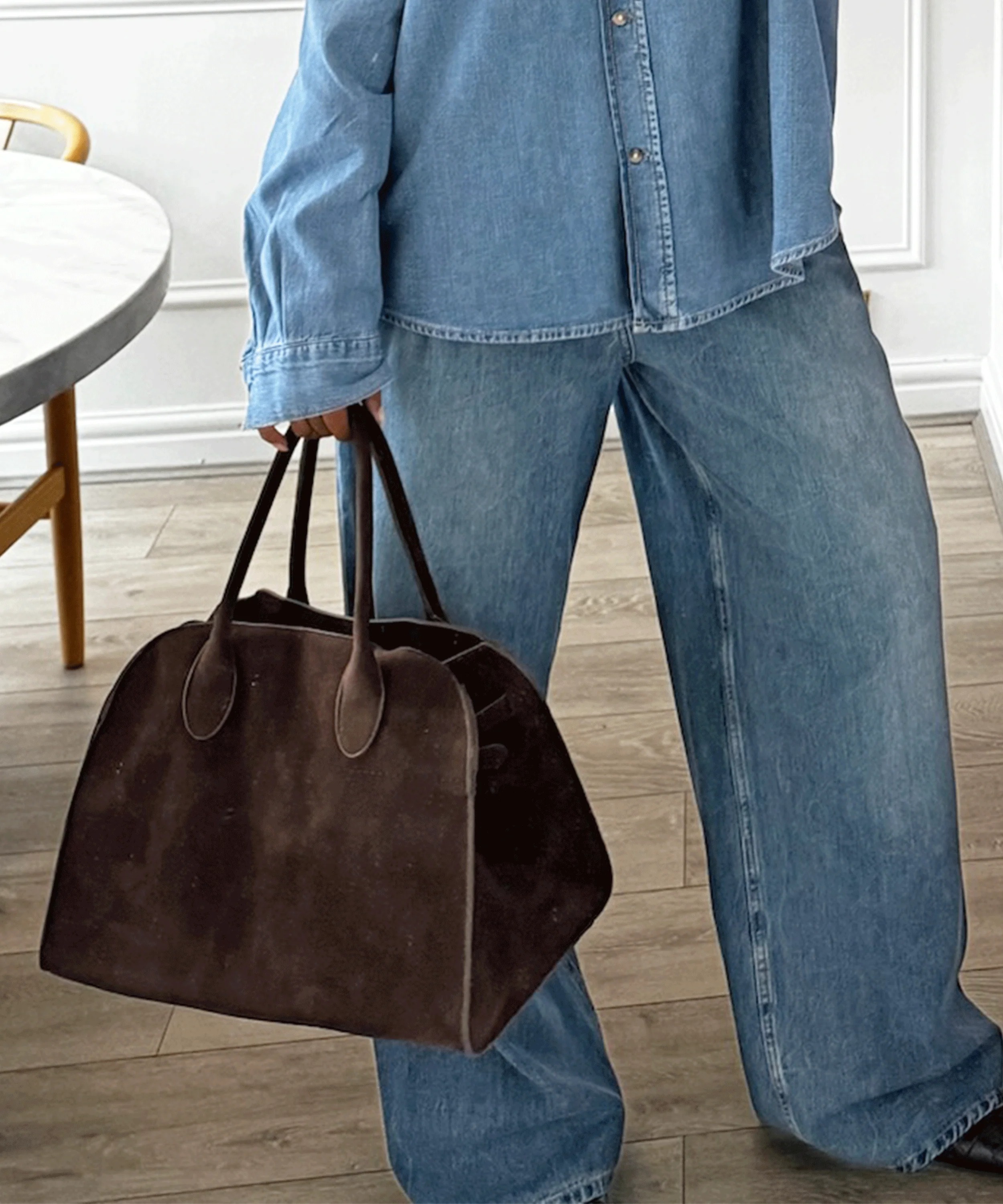 Anf Faux Suede Chocolate Bowler Bag