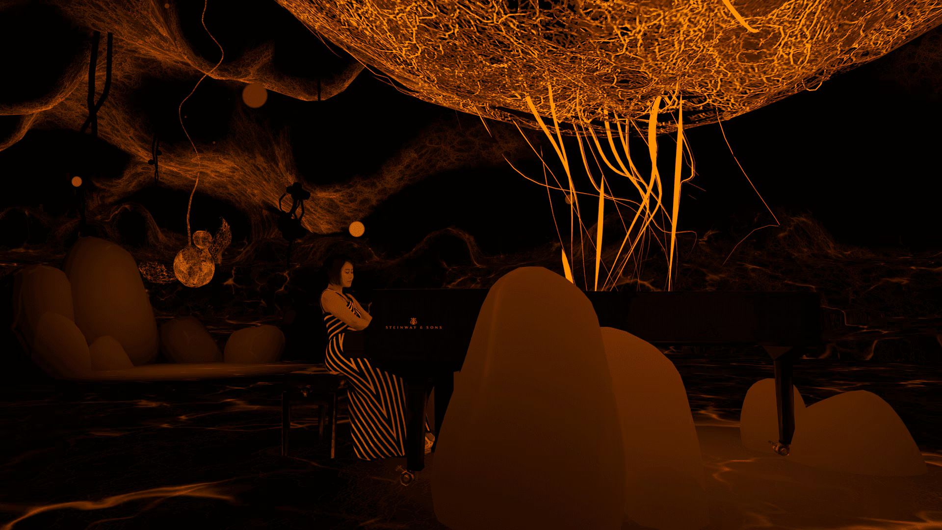 A still from Playing with Fire: An Immersive Odyssey with Yuja Wang