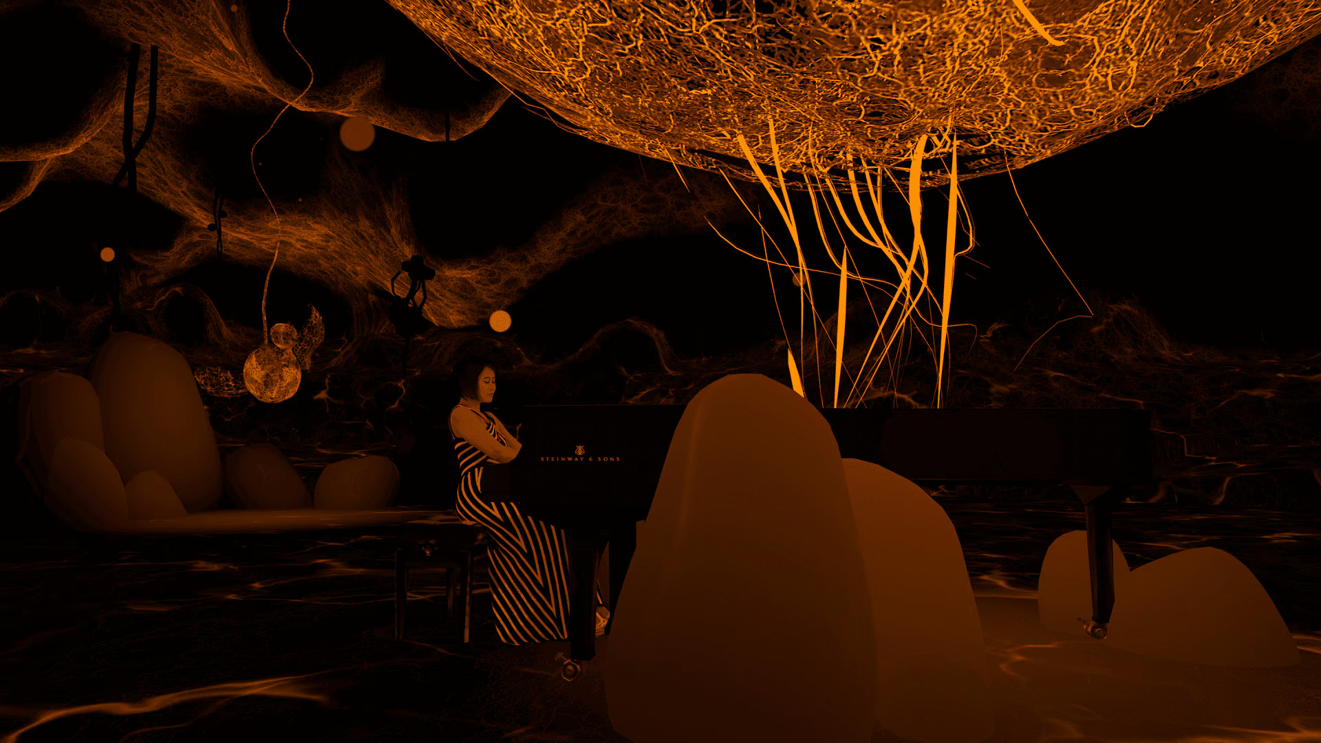 A still from Playing with Fire: An Immersive Odyssey with Yuja Wang