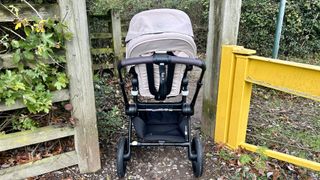 a photo of the Bugaboo Fox 5 stroller on a woodland path