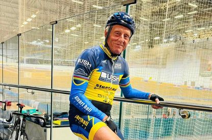 80-year-old Geoff Cooke at Derby Velodrome